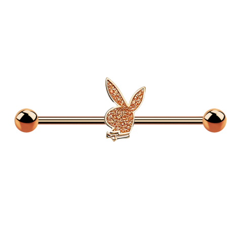 Barbell rose gold with two balls of glitter Playboy Bunny