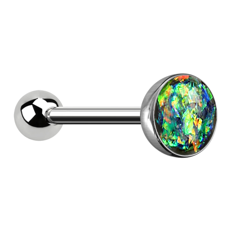 Barbell argent avec boule et boule opale vert foncé