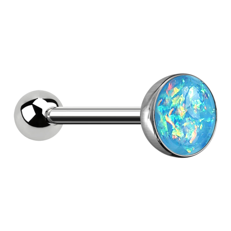 Barbell silver with ball and ball opal aqua