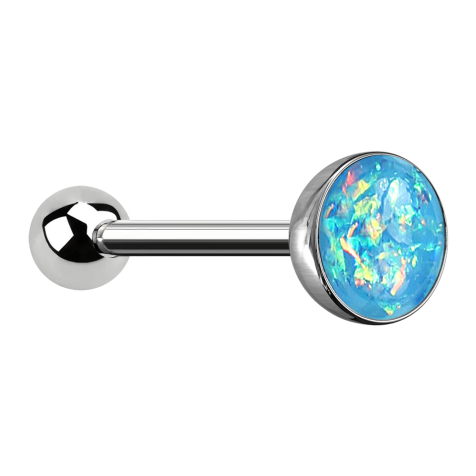 Barbell argent avec boule et boule opale aqua