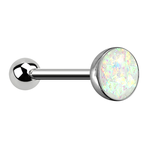 Barbell argent avec boule et boule opale blanche