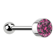 Barbell argento con sfera e cilindro di cristallo rosa