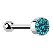 Barbell silver with ball and ball cylinder crystal aqua