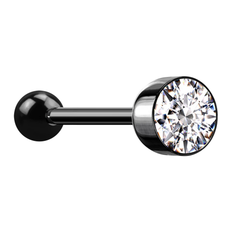 Barbell nero con sfera e cilindro di cristallo argento