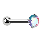 Barbell argent avec boule et cristal serti multicolore