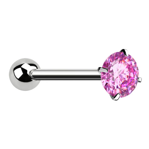 Barbell argent avec boule et cristal serti de rose