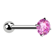 Barbell argent avec boule et cristal serti de rose