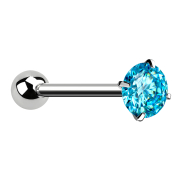 Barbell argent avec boule et cristal serti aqua