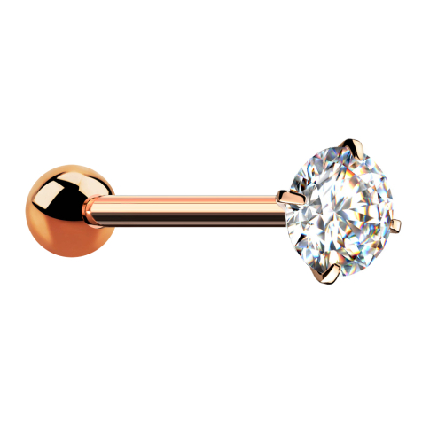 Barbell or rose avec boule et cristal serti dargent