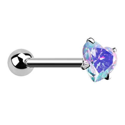 Barbell silber mit Kugel und Kristallherz multicolor gefasst