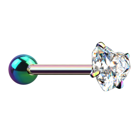 Barbell colored with ball and crystal heart set in silver