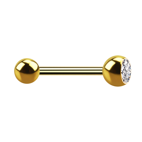 Barbell gold-plated with ball and ball crystal silver
