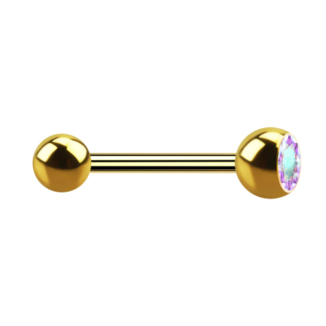 Barbell doré avec boule et boule de cristal multicolore