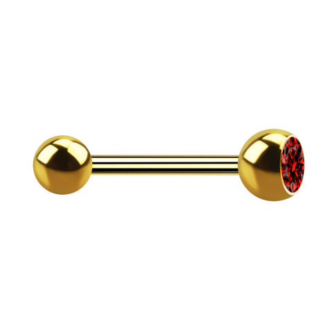 Gold-plated barbell with ball and red crystal ball