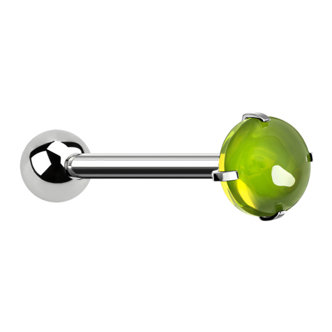 Barbell argent avec boule et cabochon serti vert