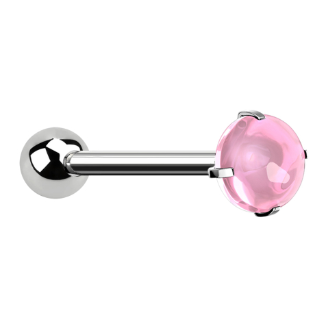 Barbell silver with ball and cabochon set in pink