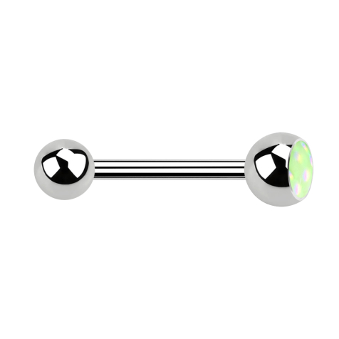 Barbell silver with ball and ball epoxy stone green