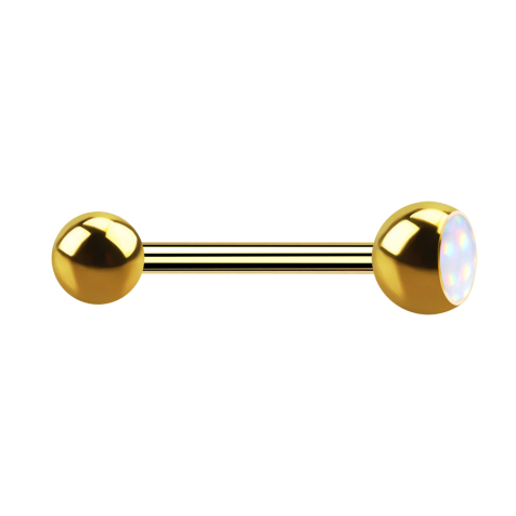 Barbell doré avec boule et boule de pierre époxyde blanche