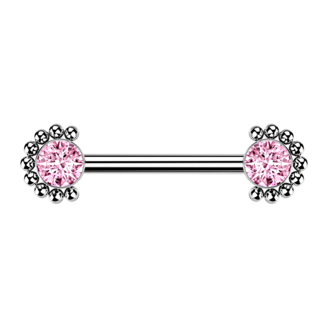 Threadless Barbell silber front Kugelhalbblume Kristall pink