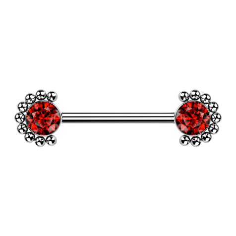 Barra senza filettatura argento con sfera frontale a forma di mezzo fiore cristallo rosso