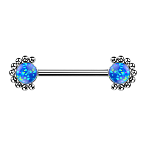 Threadless Barbell silber front Kugelhalbblume Opal blau