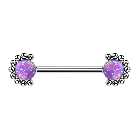 Threadless Barbell silber front Kugelhalbblume Opal violett