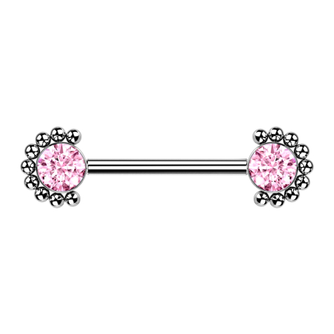Barbell filetage intérieur argenté, boule semi-fleur rose cristal