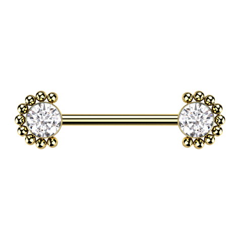 Barbell filetage intérieur plaqué or face avant demi-fleur boule cristal argent