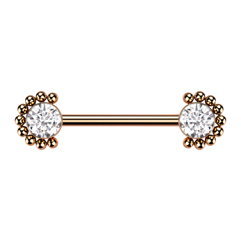 Barbell female thread rose gold front ball half flower crystal silver