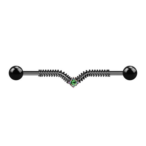Barbell black with two spiral spring balls and square crystal