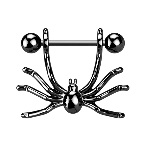Barbell noir avec deux boules pendentif araignée