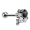 Micro Barbell Threadless silver with ball and three balls, four crystals, silver and black