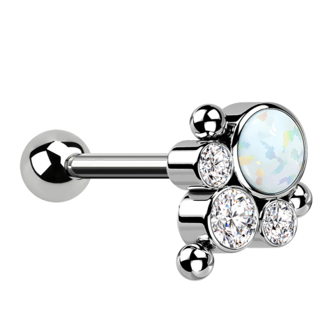 Micro Barbell Threadless silber mit Kugel und drei Kugeln drei Kristalle silber Opal weiss