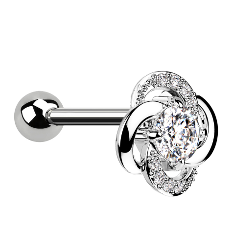 Micro barbell silver with ball and flower gorsser crystal center