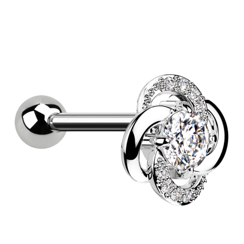 Micro Barbell argenté avec boule et fleur en cristal gorsser au centre