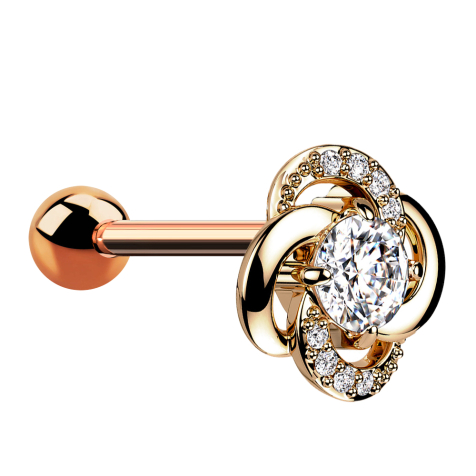 Micro Barbell or rose avec boule et fleur en cristal gorsser au centre
