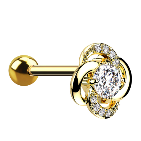 Micro barbell gold-plated with ball and flower gorss crystal center
