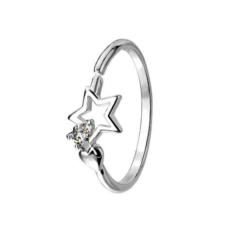 Ring silver two crystals heart and star