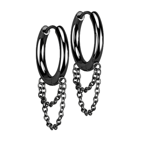 Boucles doreilles noir pendentif double chaîne