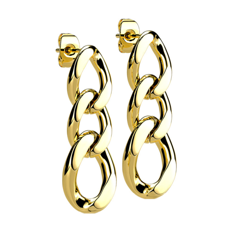 Orecchini a perno placcati oro Catena con maglie pendenti