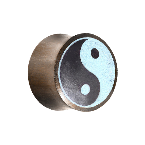 Flared plug made of sono wood with turquoise Yin Yang