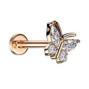 Micro Labret femelle or rose papillon quatre cristaux...
