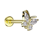 Micro Labret femelle doré papillon quatre cristaux...