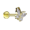 Micro Labret femelle doré papillon quatre cristaux argentés