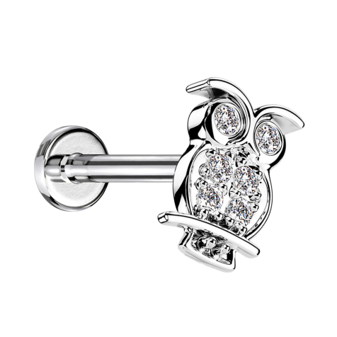 Micro labret internal thread silver owl crystals silver