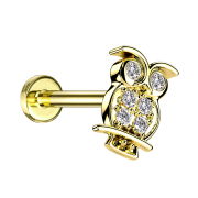 Micro labret internal thread gold-plated owl crystals silver
