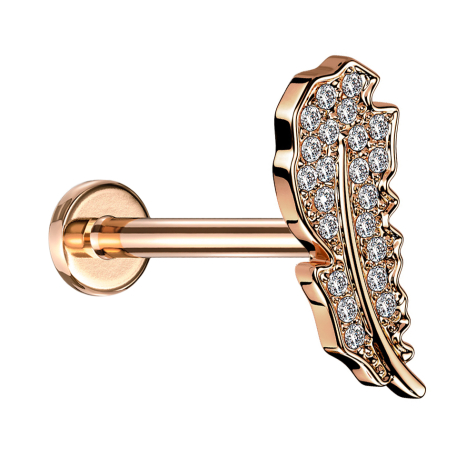 Micro labret inner thread rose gold leaf crystals silver