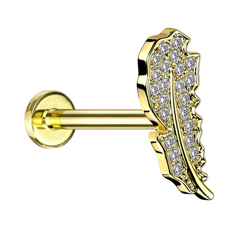 Micro labret internal thread gold-plated leaf crystals silver