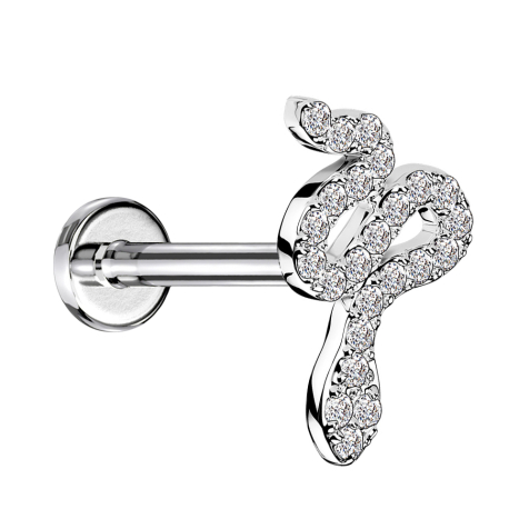 Micro labret filo interno argento cristalli di serpente argento