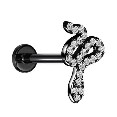 Micro Labret filet intérieur noir serpent cristaux argentés